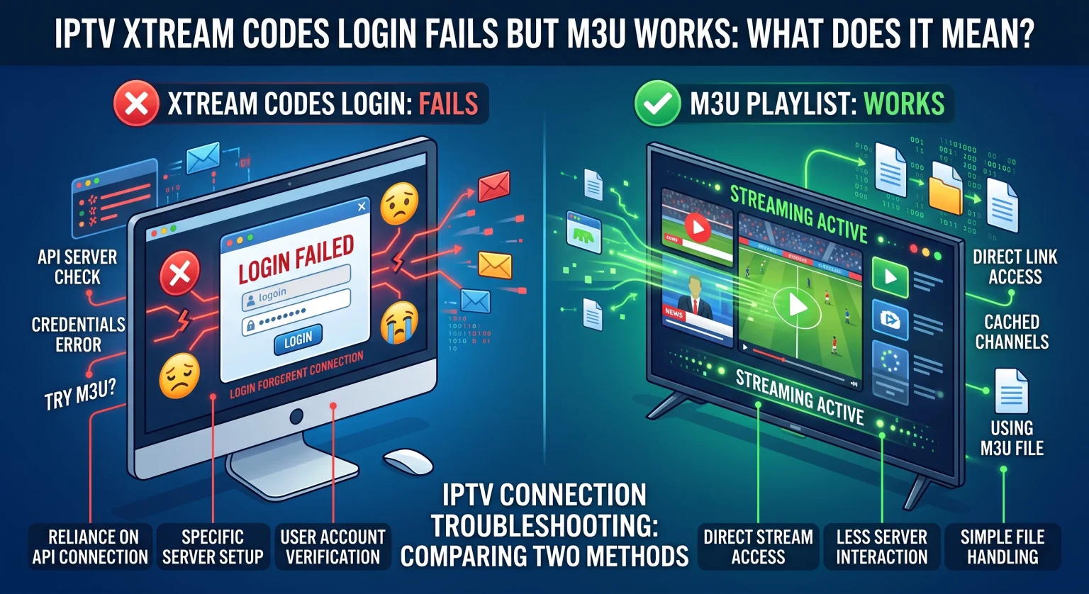 IPTV Xtream Codes Login Fails but M3U Works What Does It Mean