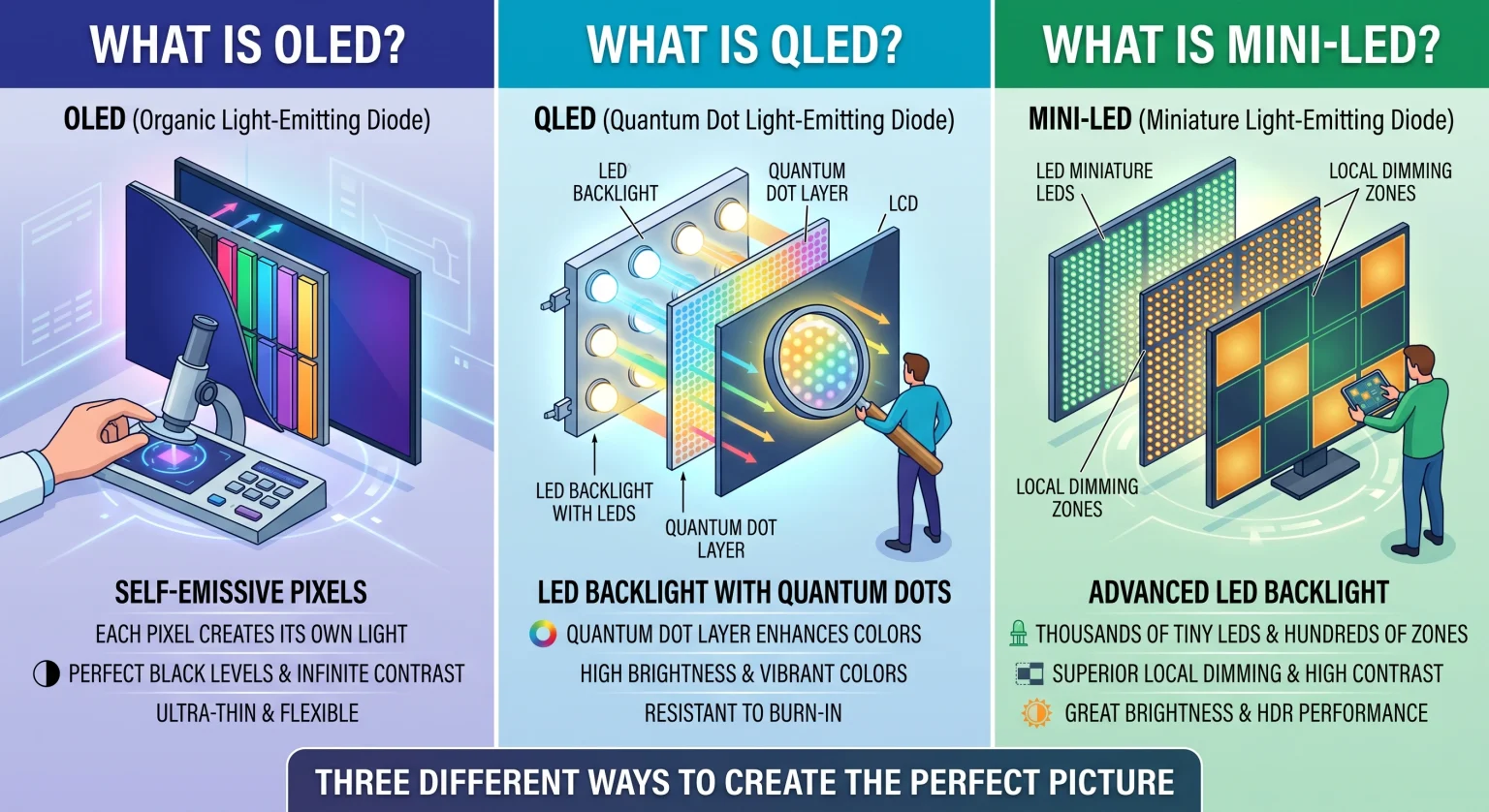 OLED, QLED, and Mini-LED